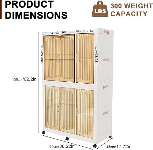 Miniatura 7 de Organizador de Guardarropa Portátil para Almacenamiento de Armario, Organizador de Armario Plegable de Plástico con Puerta Magnética Transparente,