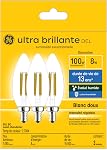 GE Ultra Lumineux LED 100 Remplacement Watt, blanc doux, B11 Déco - Ampoules à bougies (3 Boîte)