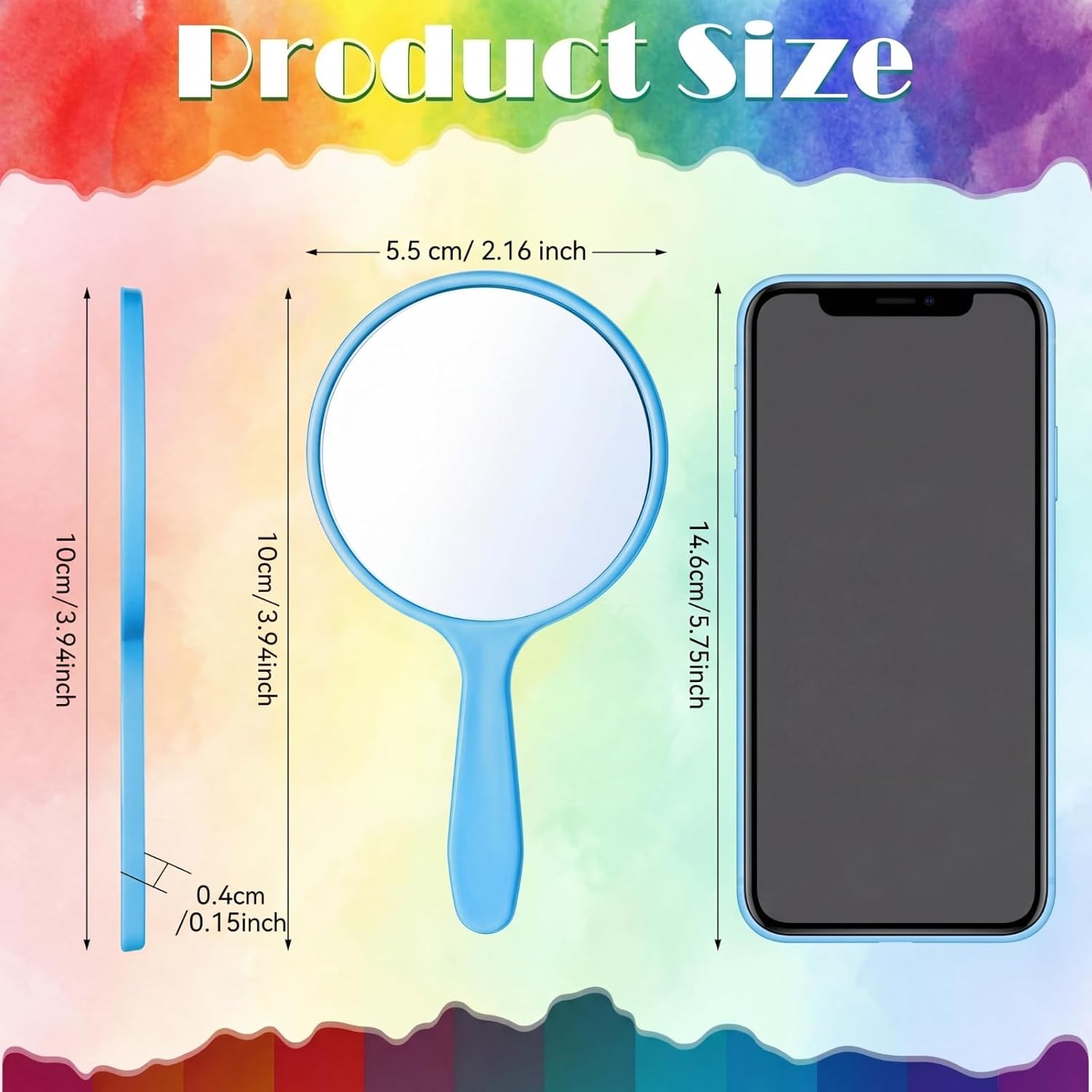 Jetec 25 Pcs Handheld Mirror with Handle, 3.94" L x 2.17" W, Small Portable Round Mirror Bulk for Kid Classroom Travel Makeup Camping Daily Gifts DIY Festival Crafts (Red, Yellow, Blue, Green, Purple)