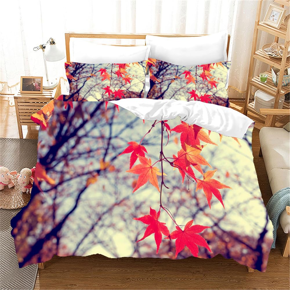 Bettwäsche-Set 135x200 Cm – Flauschige Mikrofaser Mit Ahornblatt-Muster (3-teilig)