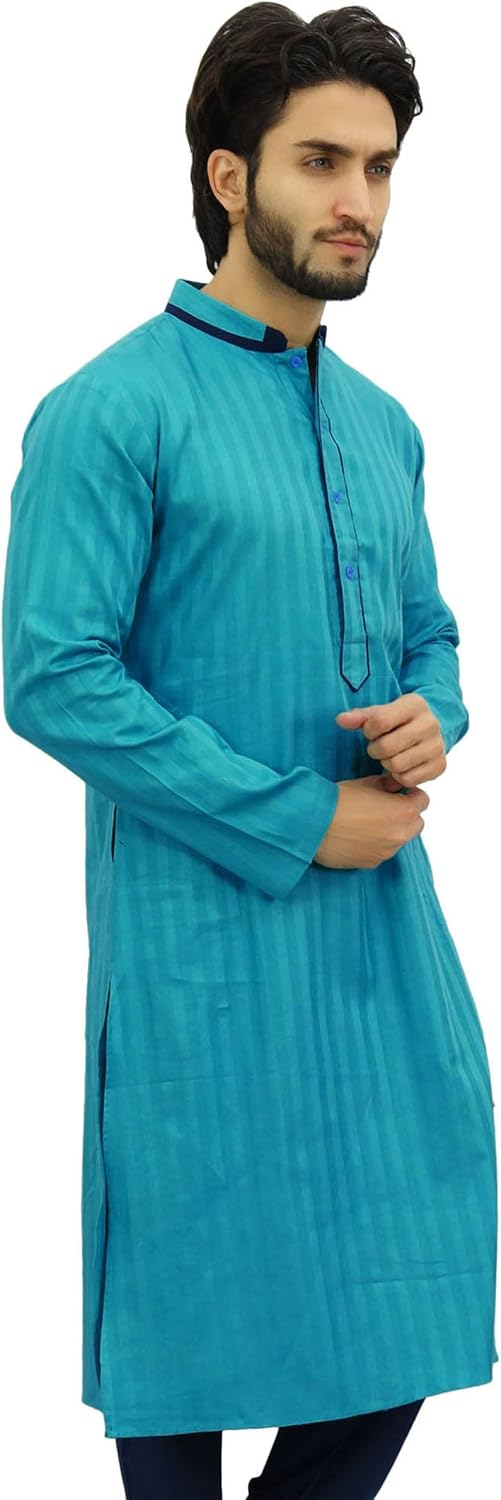 Atasi Men's Long Cotton Mandarin Collar Shirt Ethnic Clothing