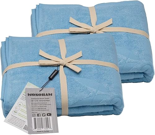 Mosobam Toalla de playa suave de 35 x 70 pulgadas, juego de 2, color azul, cabaña de lujo de 450 GSM, toallas de hotel de secado rápido, extra
