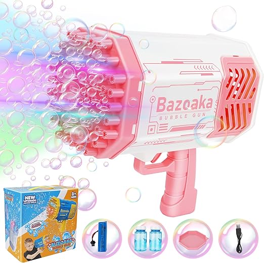 Bubble Machine Bubble Gun 69 Holes with Colorful Lights
