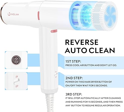 Miniatura 7 de IG INGLAM - Secador de pelo profesional de alta velocidad de 110,000 rpm, iones negativos, bajo ruido, 3 ajustes de calor y 3 ajustes de velocidad y