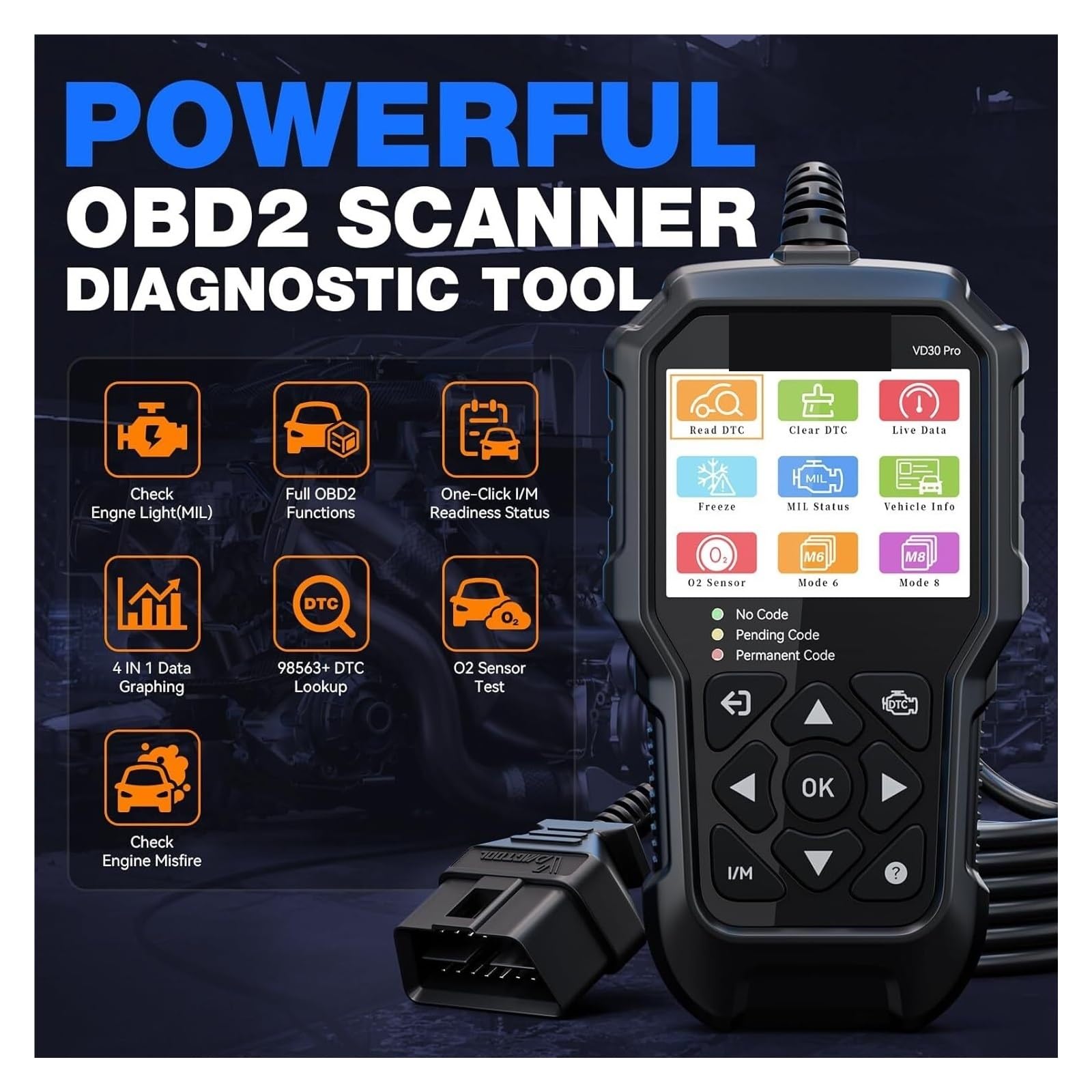Strumenti diagnostici for scanner VD30 OBD2 for automobili e camion Lettore di codici for auto con dati in tempo reale