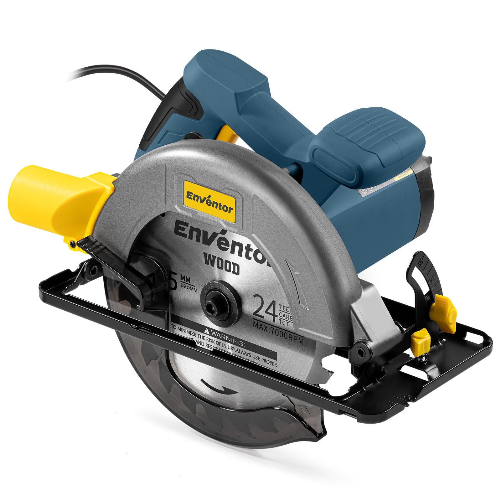 Enventor 1400W Sierra Circular, Hoja de Sierra 185mm(24T) | Sierra Circular de Mano 6000RPM, Profundidad de Corte 62mm(90°), 48mm(45°), Motor de Cobre Puro, Ideal para Cortar Madera