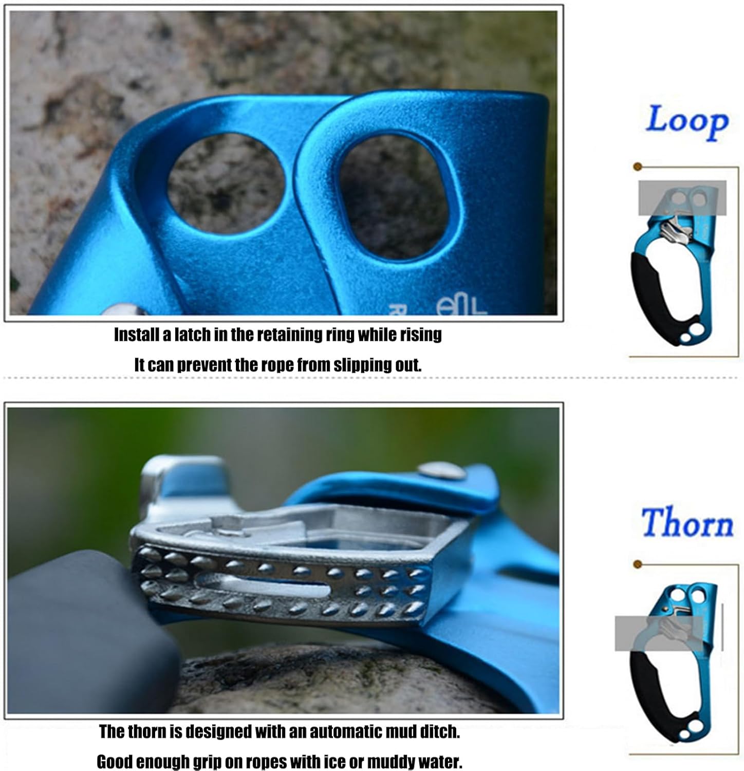 Generic Climbing Rappelling Equip Ascenders,Aviation Light Alloy Left Handled Ascender,Quick Roll Hand Ascender,for Rescue Caving Rigging Tree Arborist, Blue