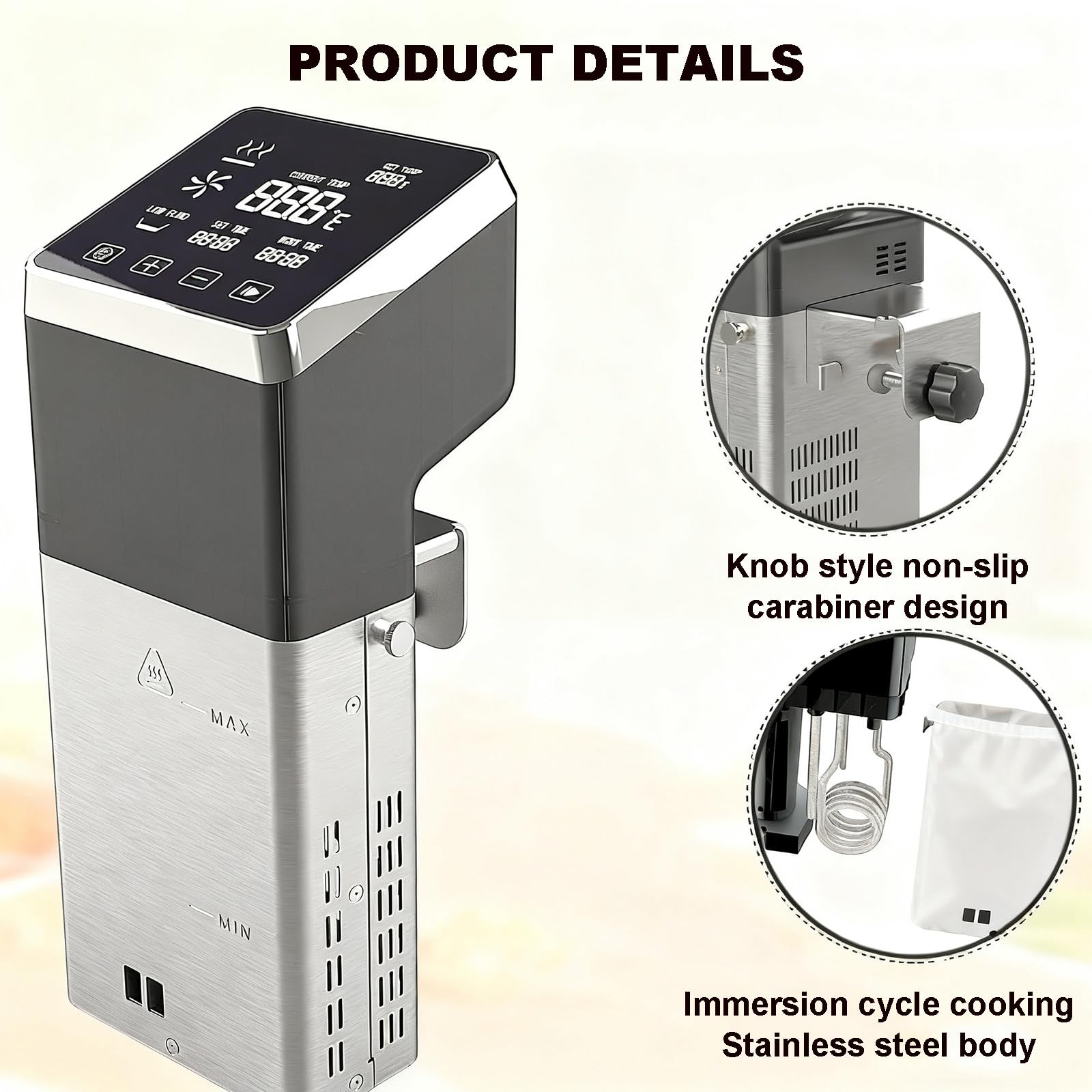 Precision Termocircolatore Domestico, Immersione per Cotture a Bassa Temperatura 1600W, Volume Massimo dell'Acqua 70 Litri, Cottura Sottovuoto per Cena in Famiglia, Pasti Natale