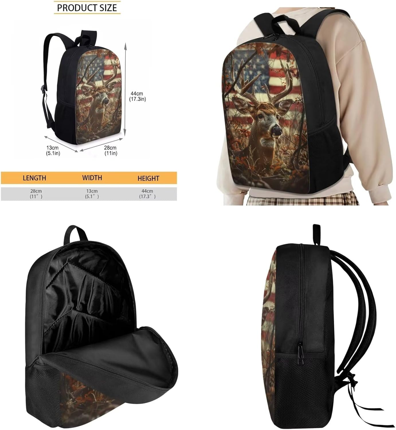 Uourmeti Camo Deer Kids Backpack with Lunch Box for Boys Girls 10-12 Custom Name Backpack Set School Bag for Kindergarten Elementary School Pencil Case Bookbags for Teens Schoolbag Purse