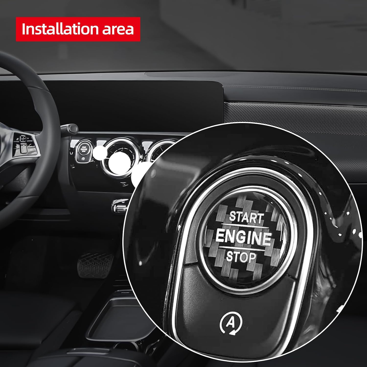 BETTERHUMZ Engine Start Button Sticker for Mercedes-Benz AMG A200 A180 GLA GLE GLS GLB CLA W464 A B G Class 2020-2025 Carbon Fiber Interior Accessories (Style A, Black)