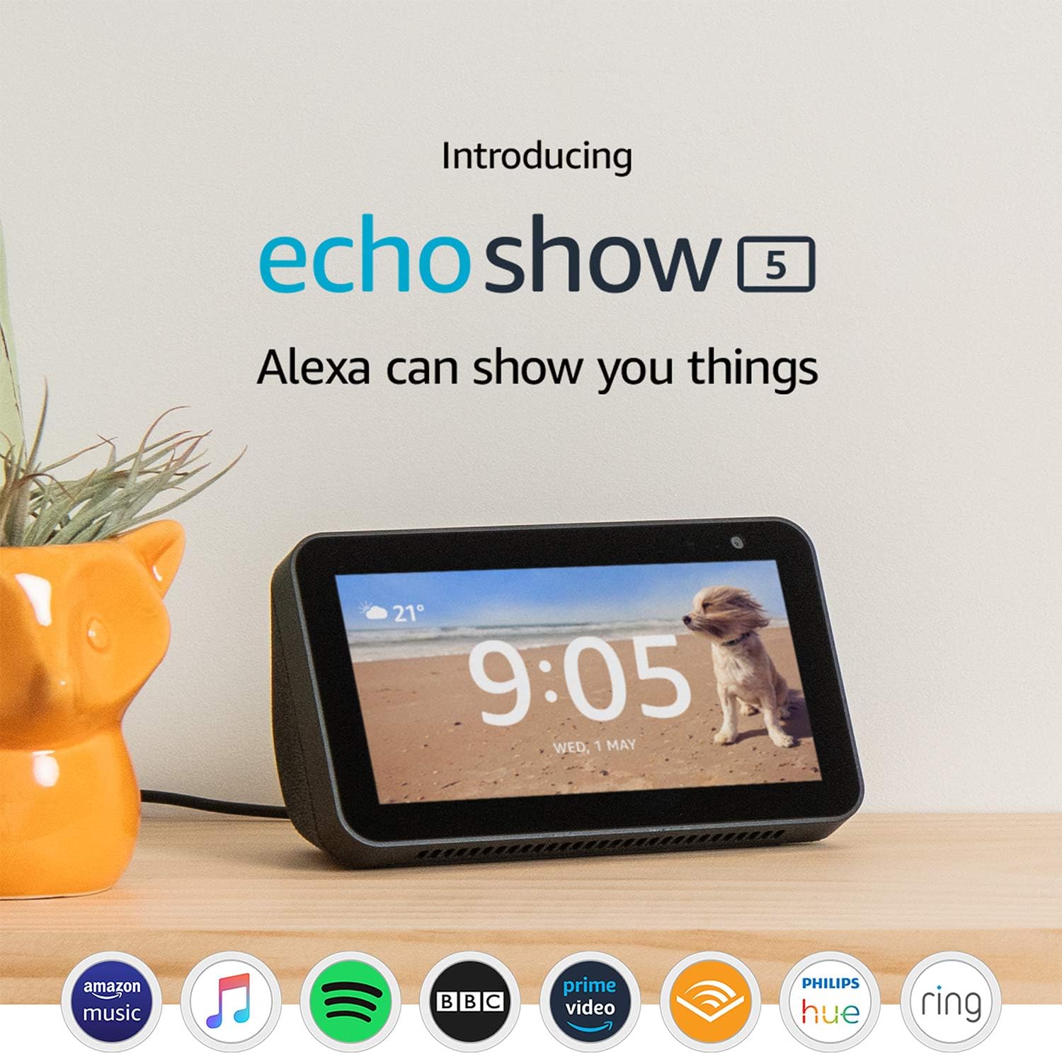 Certified Refurbished Echo Show 5 | Compact smart display with Alexa, Black