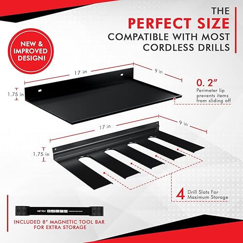 Miniatura 3 de Organizador de herramientas eléctricas para montaje en pared, estante de taladro de 4 ranuras con estante