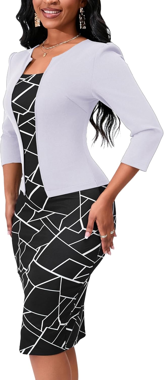 Yajedo Women's Reto Bodycon Midi Dresses 3/4 Sleeve Church Wear to Work Business Pencil Dress - Image 4