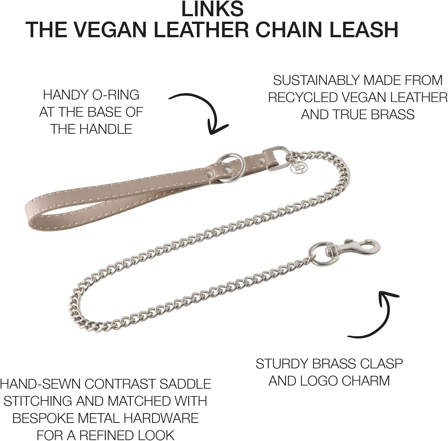 Pet Passion Links - The Saddle Stitch Vegan Leather Chain Dog Leash, 6 Ft., Durable Heavy Duty Pet Leash, for Small, Medium and Large Dogs​, Dappled Cashmere, One Size