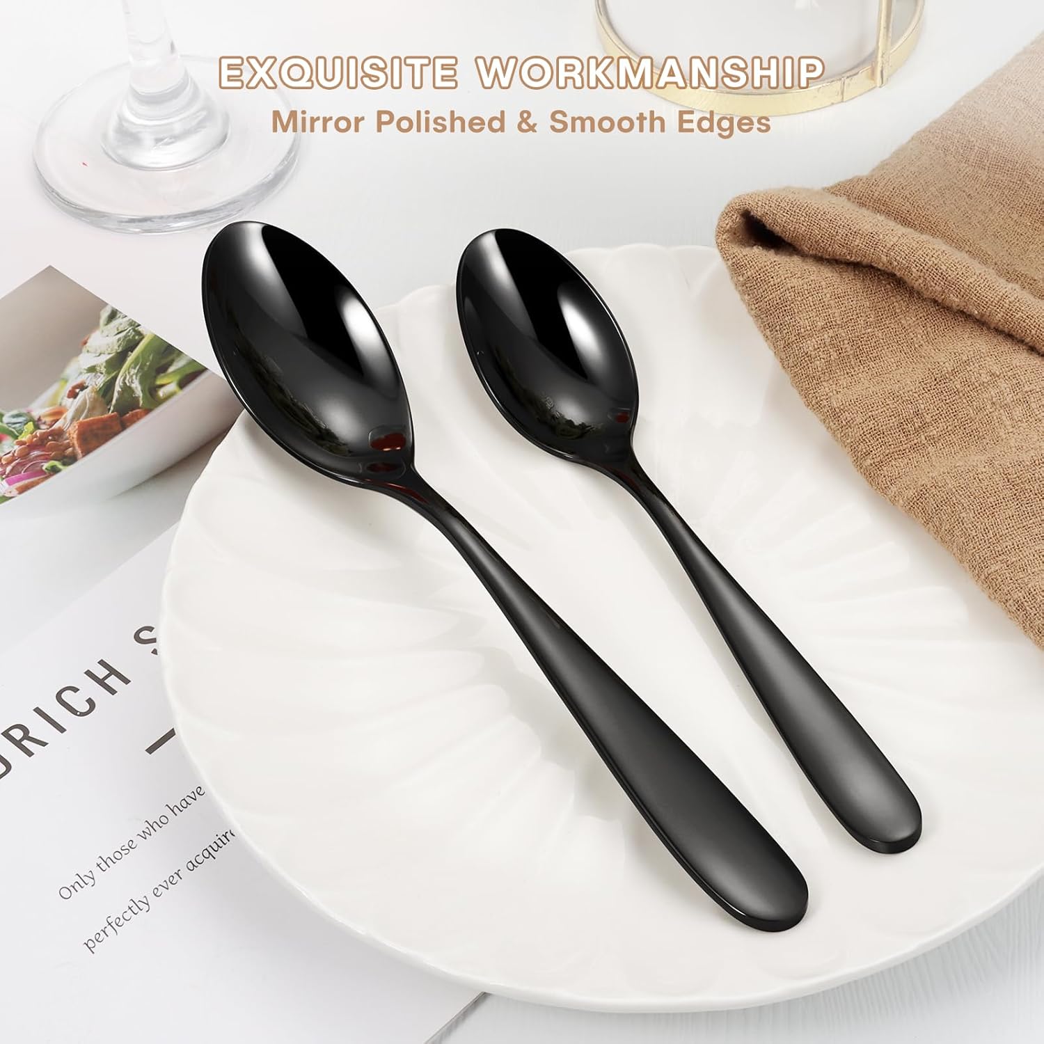 EUIRIO Black Silverware Set, 40-Piece Classic Cutlery Set for 8, Heavy Duty Stainless Steel Mirror Flatware Set, Food-Grade Utensil Sets Includes Spoons Forks and Knives, Dishwasher Safe