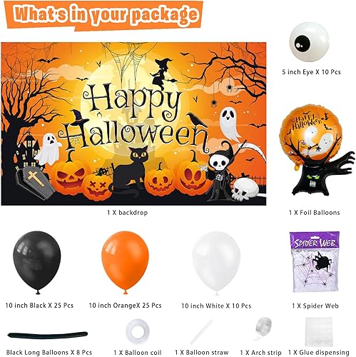 Miniatura 3 de KORHONEN Kit de arco de guirnalda de globos de Halloween, decoraciones de fiesta de cumpleaños de Halloween, incluye globos de confeti naranja y