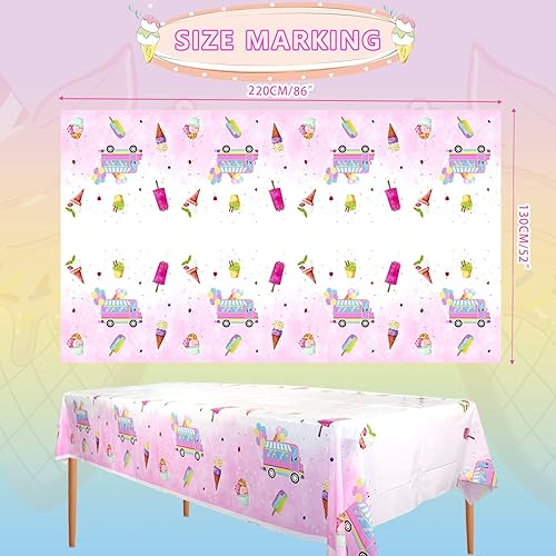 Miniatura 2 de KEFAN Mantel de fiesta de cumpleaños de 4 piezas, mantel de helado de verano, decoración de mesa de fiesta de verano para baby shower, fiesta de