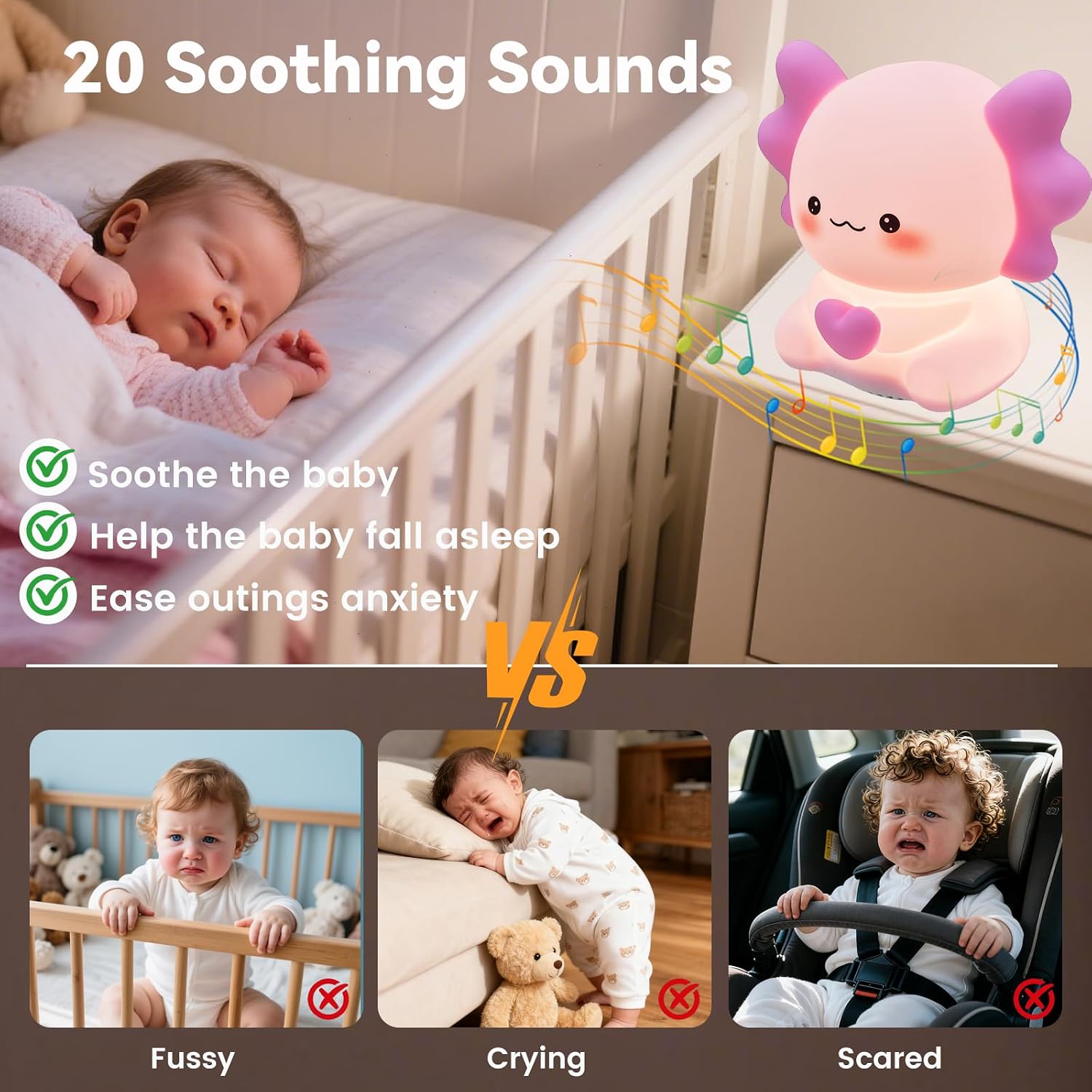 White Noise Machine, Axolotl Sleep Sound Machine with 20 Soothing Sounds, 7 Colors Night Light for Baby Kids Sleep, Rechargeable & Adjustable & Portable & Timer, Baby Girl Axolotl Gifts (Axolotl)