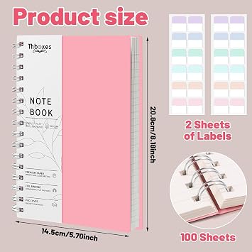 Thboxes 2 Pack A5 Lined Spiral Notebooks, 400 Pages Total, Pink & Purple