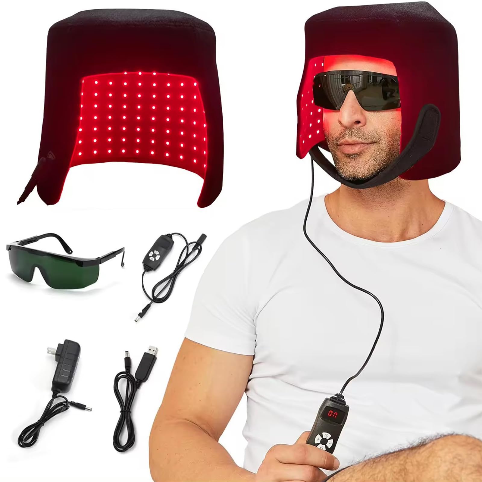 GOURIXIN Rotlicht Haarwachstumskappe, Laser Cap Rotes Licht Therapie Cap Anti-Haarausfall, 5 Modi 660nm 850nm Wellenlängen, Rotlicht Helm Haare mit USB Aufladung