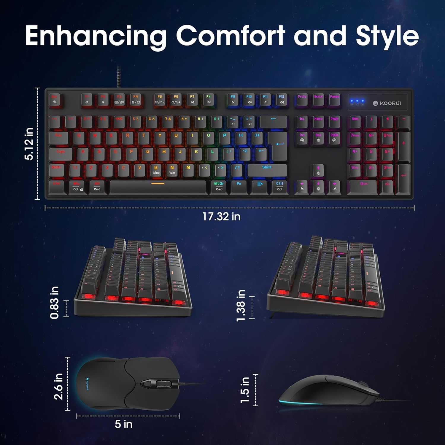 KOORUI Wired Gaming Keyboard and Mouse Combo, Full-Sized 104 Keys Machanical Computer Keyboard with Ergonomic Design and Optical Wired Mouse for Windows Laptop PC/Mac... - Image 5
