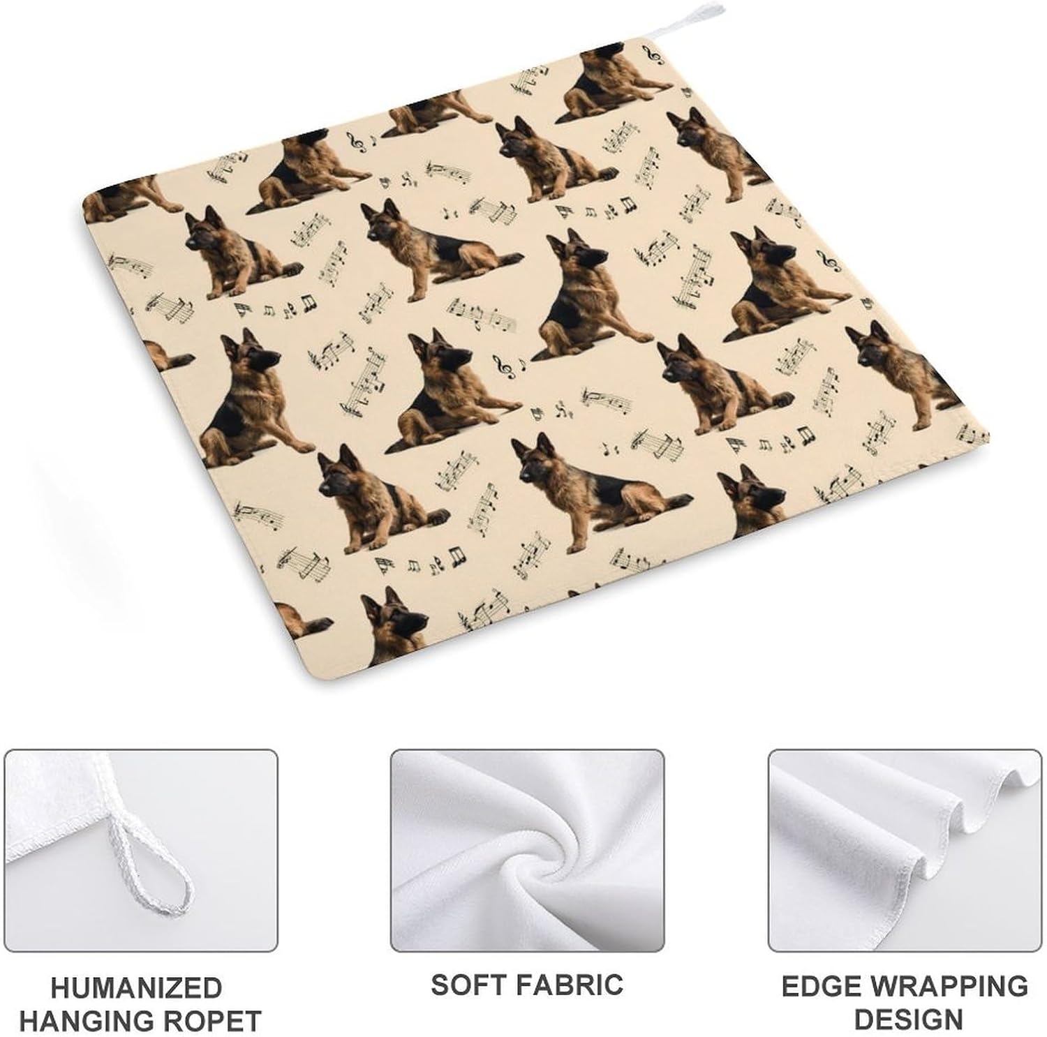 German Shepherd Dog Microfiber Hand Towels for Bathroom Soft Absorbent Bath Kitchen Towel with Hanging Loop 4PCS