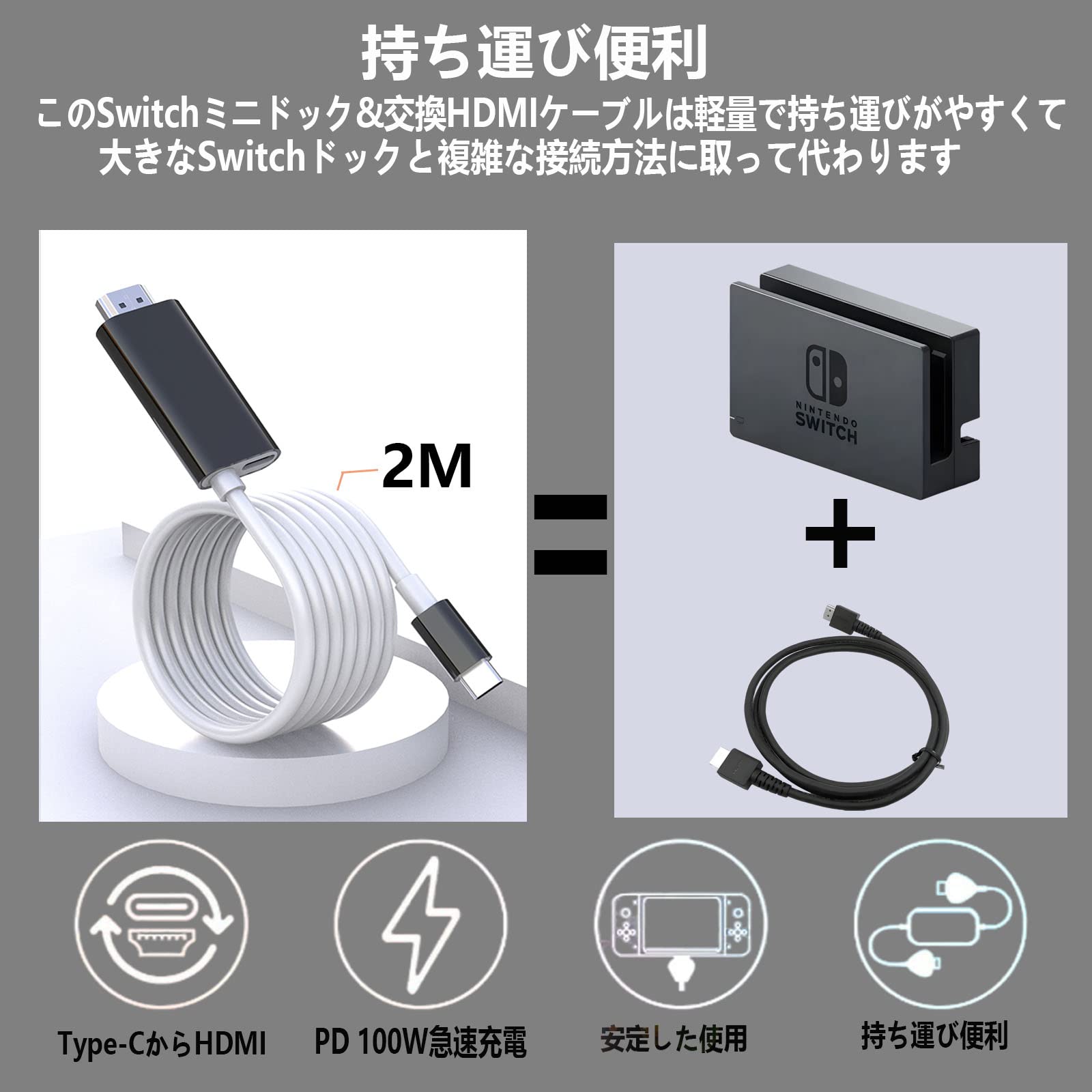 Amazon | 【充電しながら投影】Switch ドック HDMI ケーブル付き  