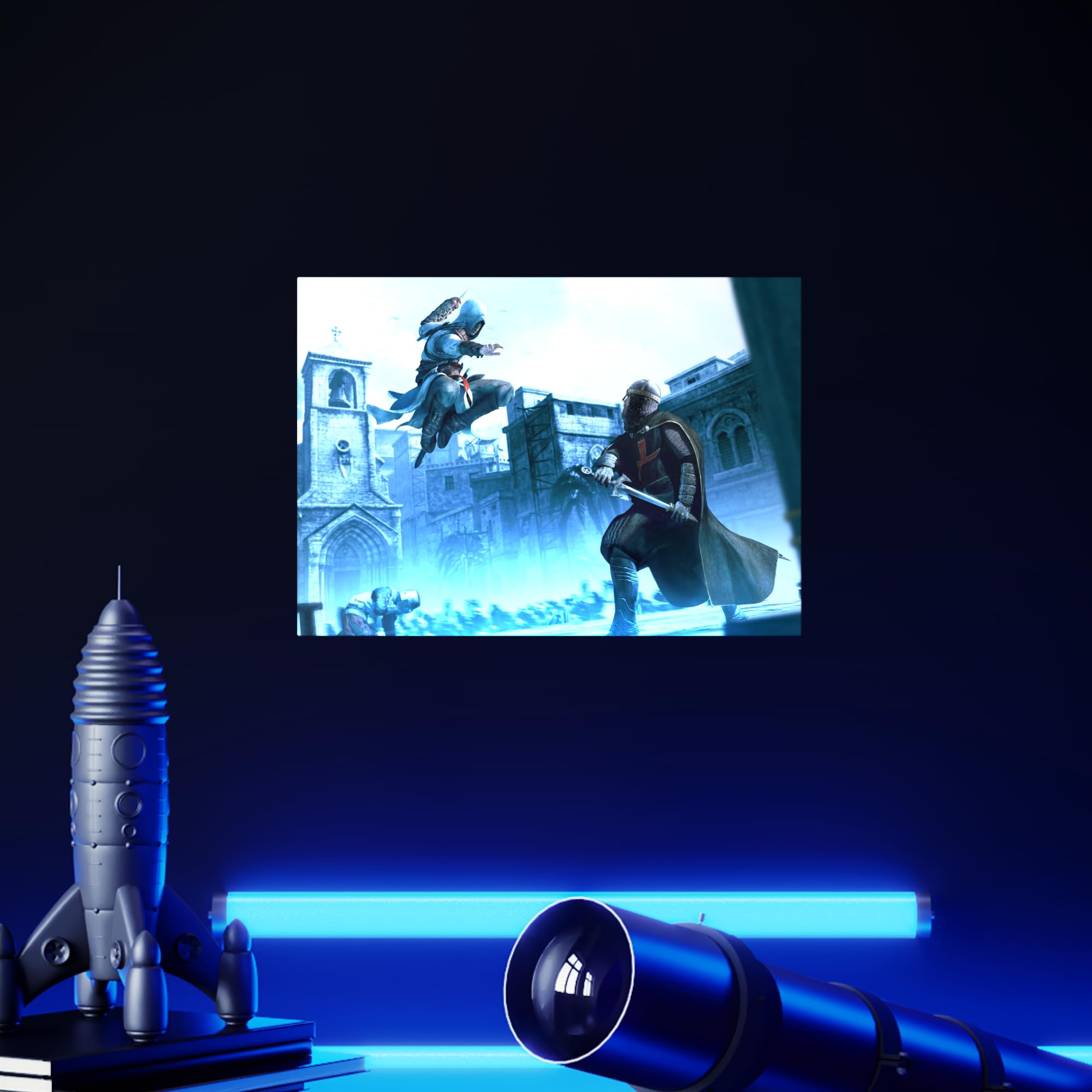 Displate - Poster aus Metall - Einfache Montage ohne Bohren - Assassin's Creed - Assassin's Creed Altair - Fighting Altair - Größe M - 32 x 45 cm Matt
