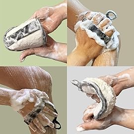 YIQINGJIE Natural Shower Loofah Sponge Exfoliating Body ScrubberNatural Organic Beauty Exfoliating Loofah for Men and Women, Suitable for Cleansing Face Scrubber and Body Bath,Large Black(2 Pack)