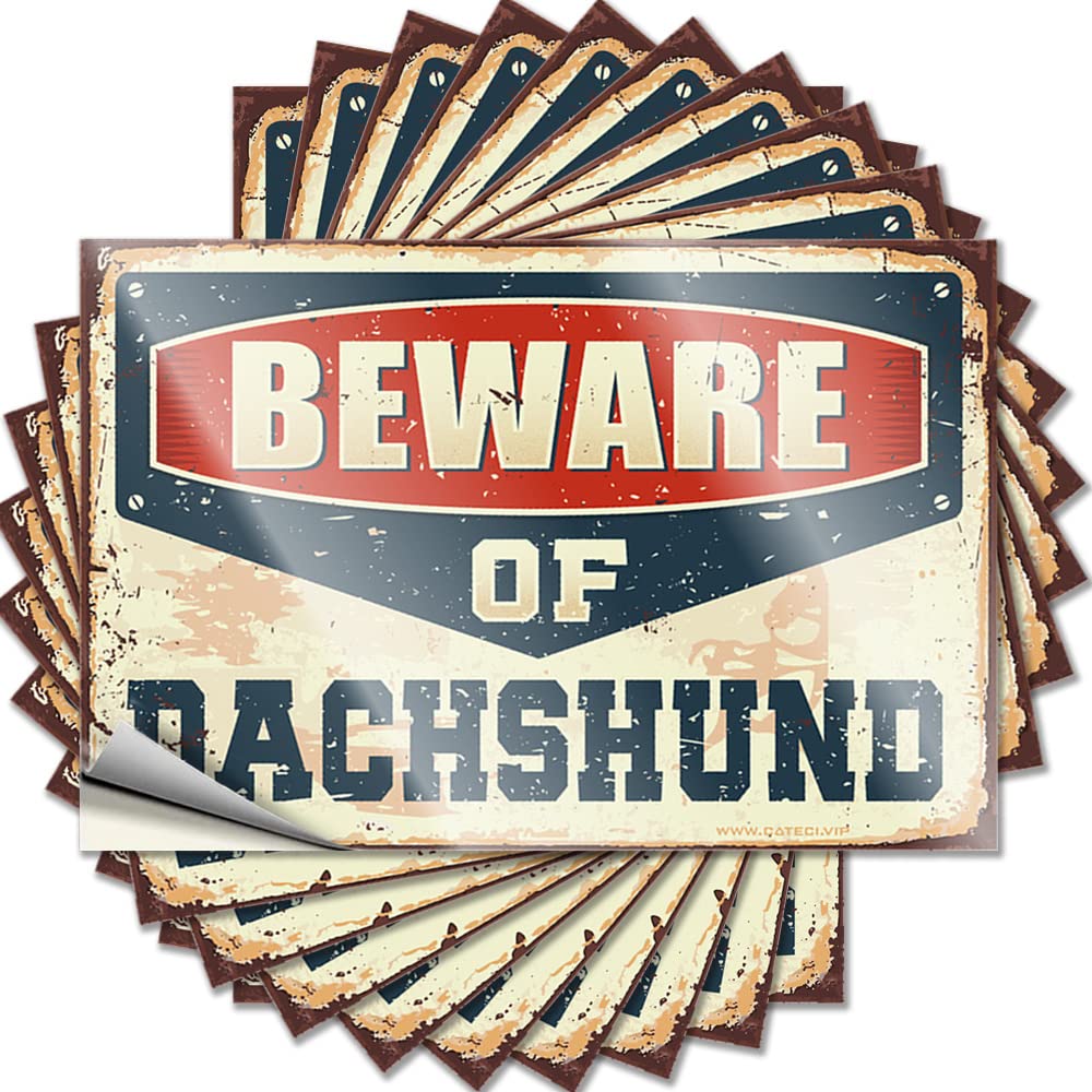 Saying Funny Bar Decor Peel and Stick - Beware of Dachshund Garage Square Waterproof Vinyl for Billiards(12X18CM)