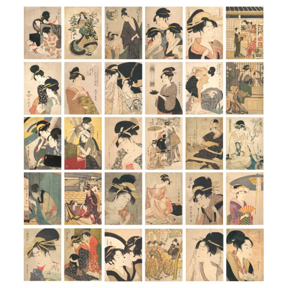 HOSTEESSCHOICE Vintage Art Postcards set of 30 Post card of Japanese Artist Kitagawa Utamaro variety pack Famous Painting Scenery,4 x 6 Inches