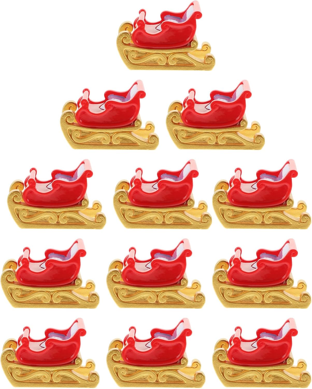 Red Resin Mini Sleigh 12pcs Christmas Figurine Ornaments for Desktop Decor