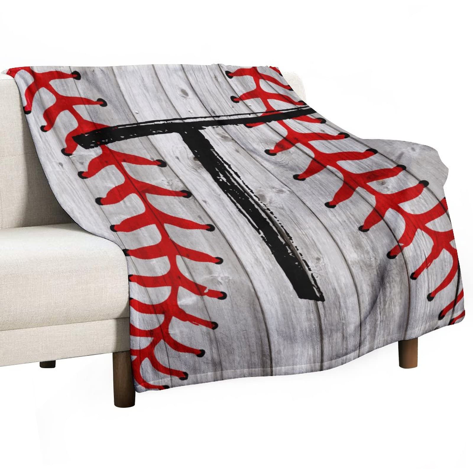 Couverture pelucheuse personnalisée initiale T baseball pour lit enfant et adulte