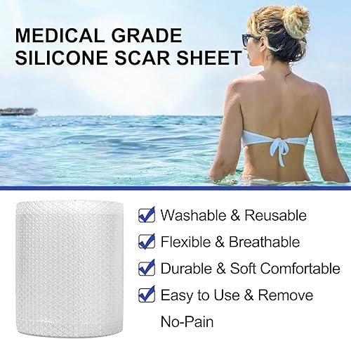 Miniatura 2 de Hojas de silicona para cicatrices (1.6 x 120 pulgadas), cinta transparente de silicona de silicona para cicatrices, tiras invisibles de silicona