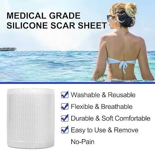 Miniatura 2 de Hojas de silicona para cicatrices (1.6 x 120 pulgadas), cinta transparente de silicona de silicona para cicatrices, tiras invisibles de silicona