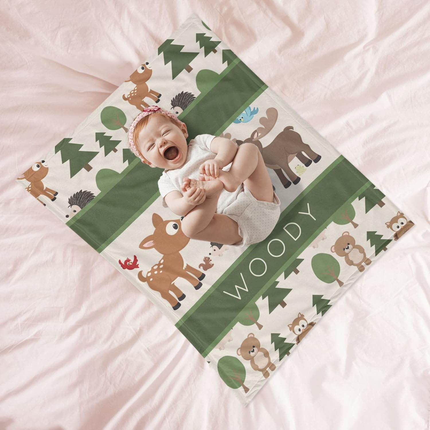 Customize Baby Blanket with Name Woodland Animals Personalized Baby Blanket for Boys Girls Custom Blanket Gift for Baby Newborn Gift for Shower Baby Essentials - Woodland Animals 6 60x80in