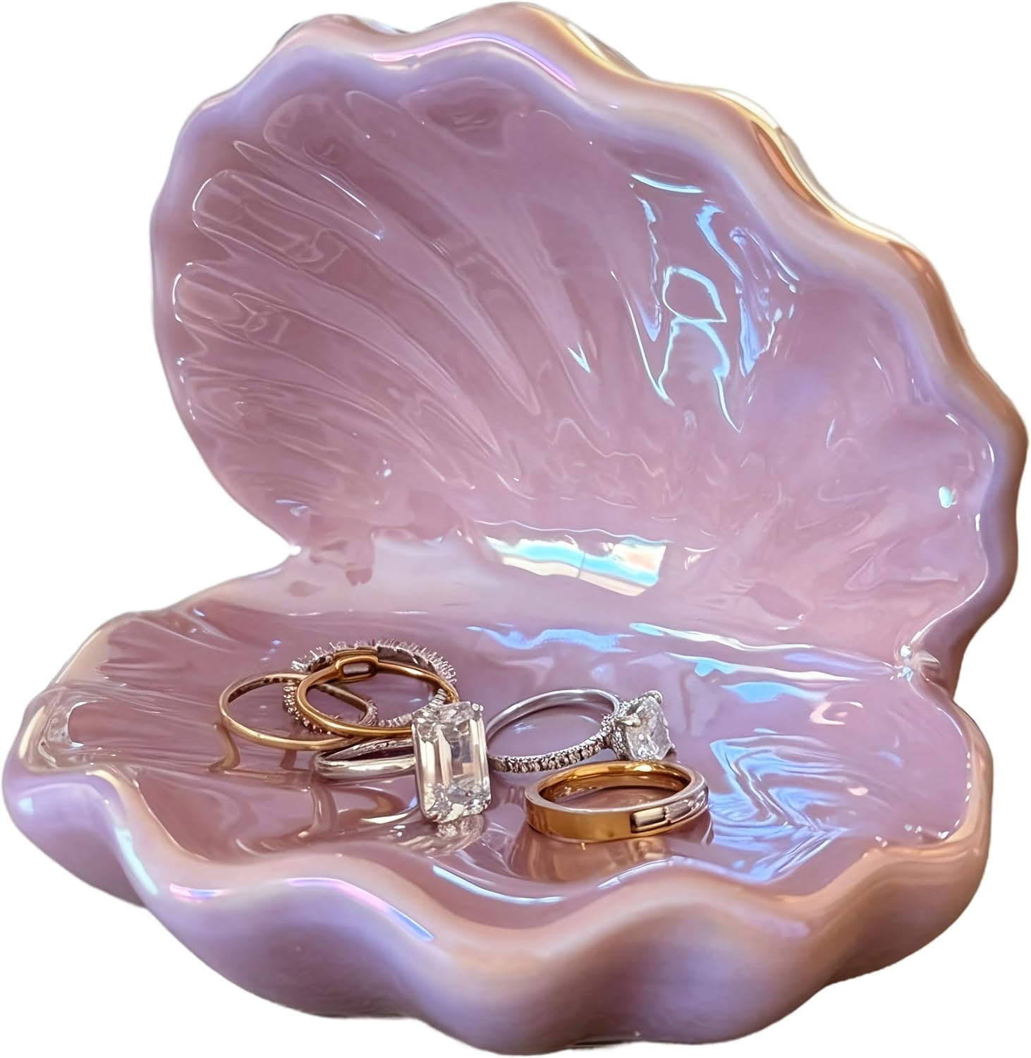 Lavender Purple Shell Jewelry Holder for Rings Earrings Necklace Organizer