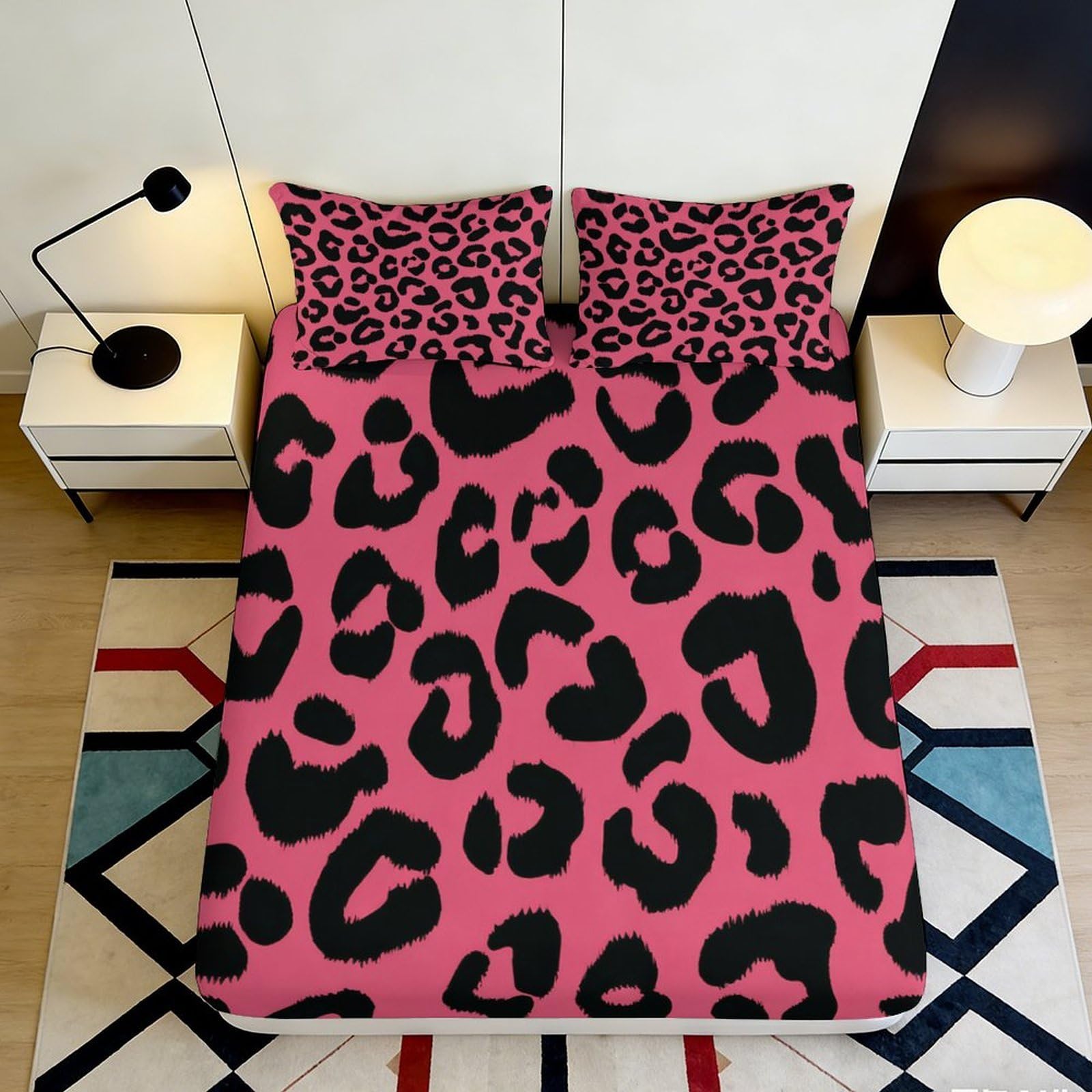 3D Printed Leopard Fitted Sheet Microfiber Deep Pocket Non-Slip Elastic Hem Leopard Mattress Fitted Cover Washable for Bedroom 90x200x25cm