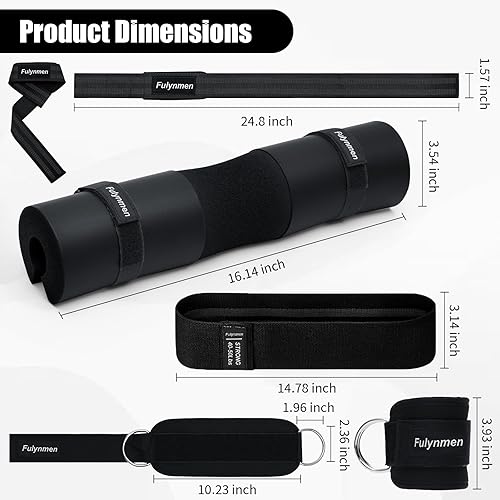 Miniatura 7 de Fulynmen 8Pcs Barbell Pad Set, Hip Thrust Pad, Squat Pad, 2 Ankle Straps for Cable Machines, 4 Resistance Bands for Working Out, Barbell Pad for Hip