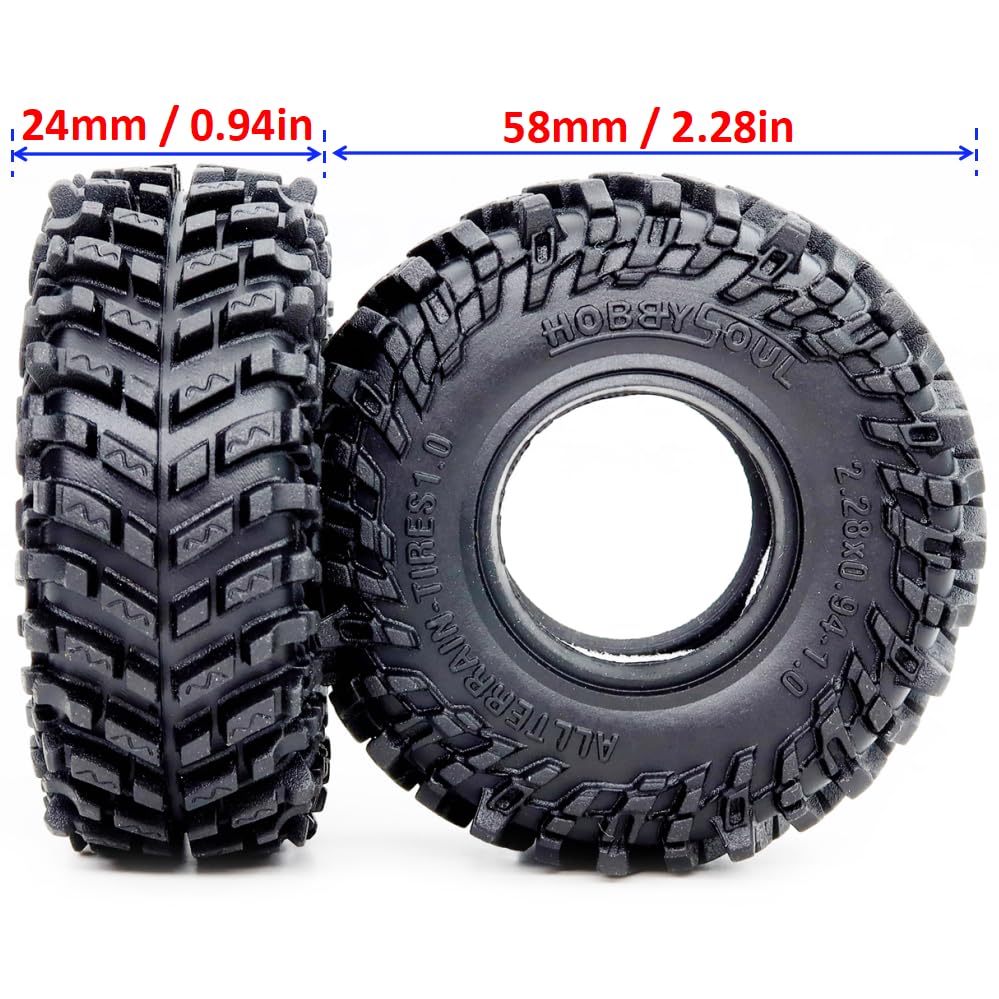 HOBBYSOUL 1.0 Tires 58mm Tall All Terrain Super Soft Sticky mud Tyre for RC Crawler 1/24 SCX24 1/18 TRX4M Upgrades