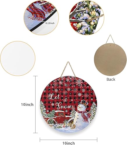 Miniatura 6 de Letrero de bienvenida de temporada para puerta delantera, árbol de Navidad, camión, copo de nieve, muñeco de nieve, búfalo, a cuadros, coronas