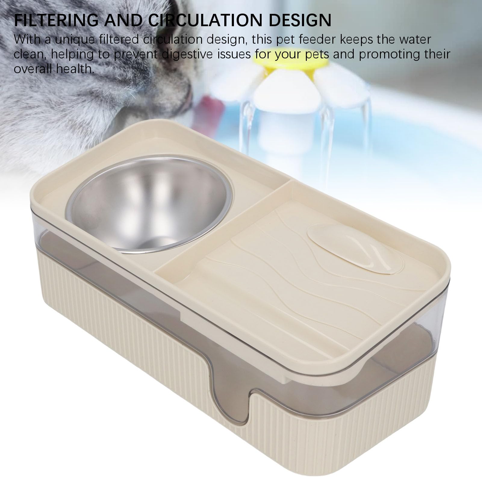 Juego de comedero automático para gatos, cuenco y bebedero de acero inoxidable de gran capacidad, solución de alimentación conveniente para gatos y perros, 13.8 x 6.3 pulgadas