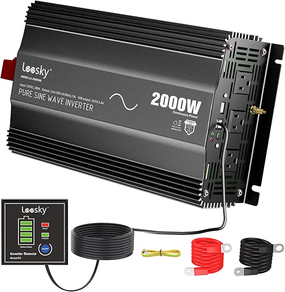 2000 Watt Pure Sine Wave Power Inverter 12V to 110V 120V AC Built-in UL Certificated Fuses Compatible with Lithium Battery Starlink for Car Home RV Truck Off-Grid Solar Power Inverter by LEESKY