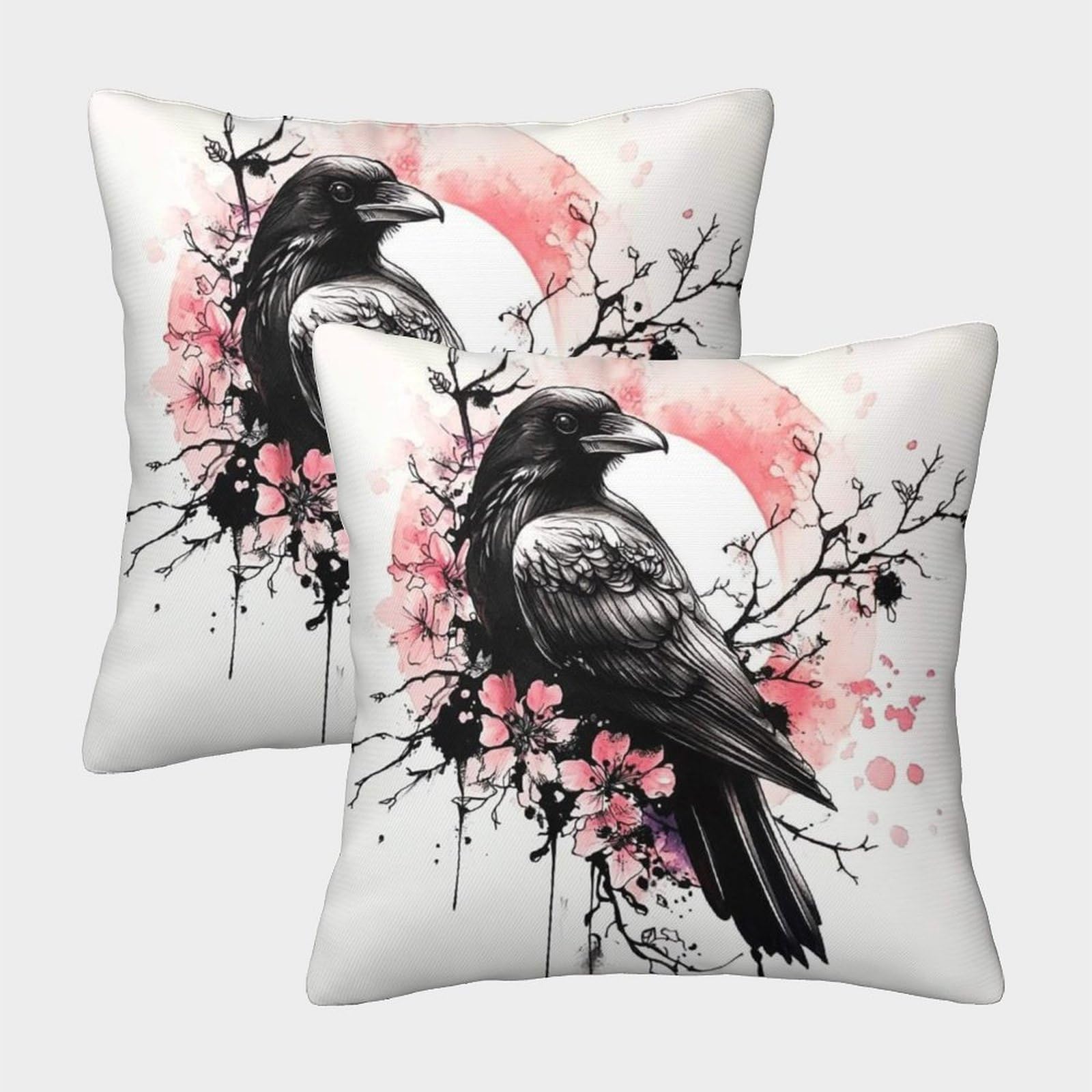 PHQAZWSXE Crow Pillow Cases Set of 2 Cozy Pillowcases Animal Cushion Covers with Invisible Zipper Decorative Sofa for Living Room Bedroom 45x45cm