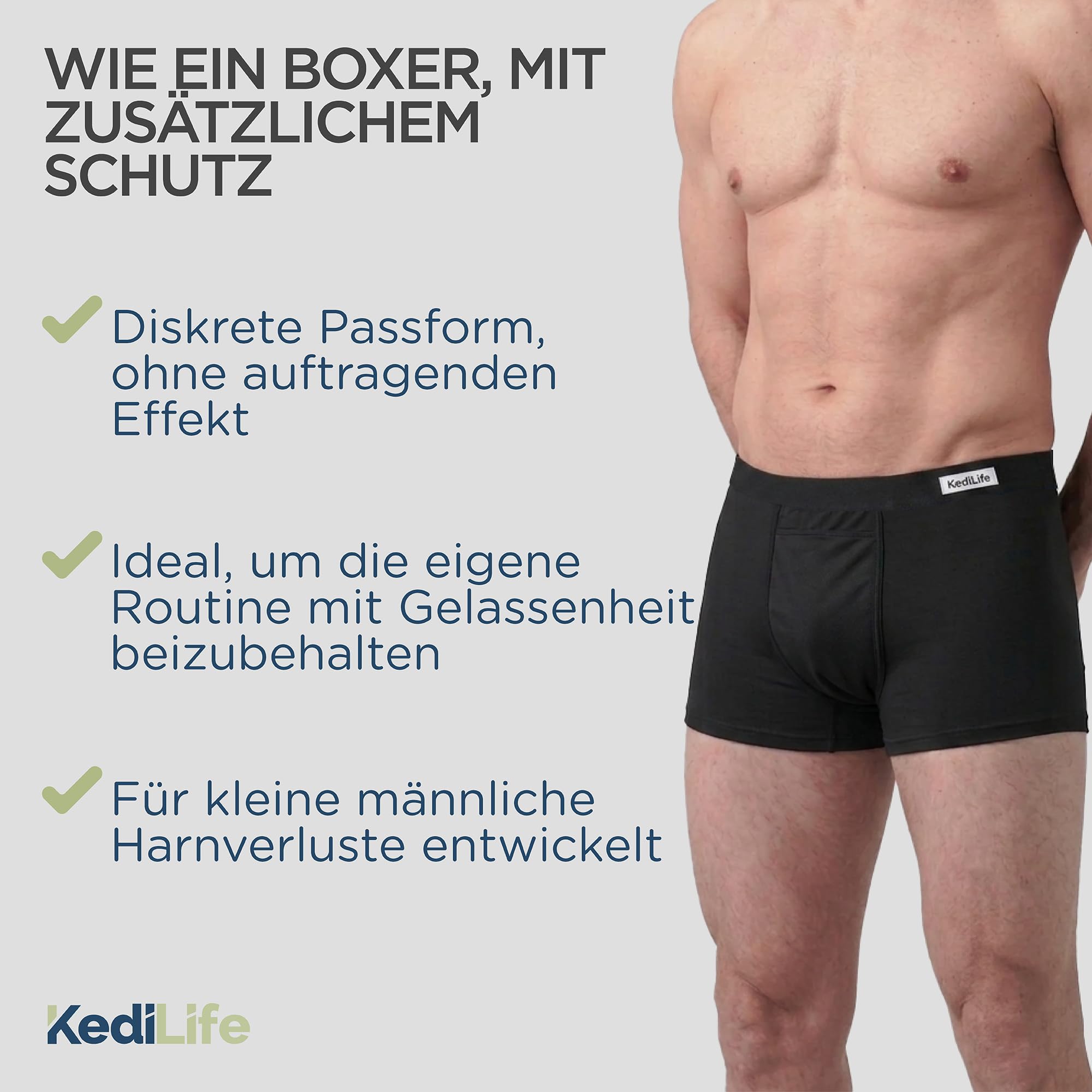 Inkontinenzunterhose für Herren – 3 saugfähige Boxershorts für kleine Urinärausfälle (250 – 300 ml) – Größe XL – waschbar, wiederverwendbar und diskret – saugfähige Unterhose für Herren