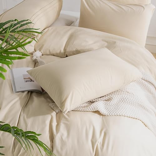 Miniatura 5 de NEXHOME PRO - Juego de funda de edredón, matrimonial, algodón lavado 100 % orgánico, apariencia de lino, con cierre y lazos esquineros, suave, 3