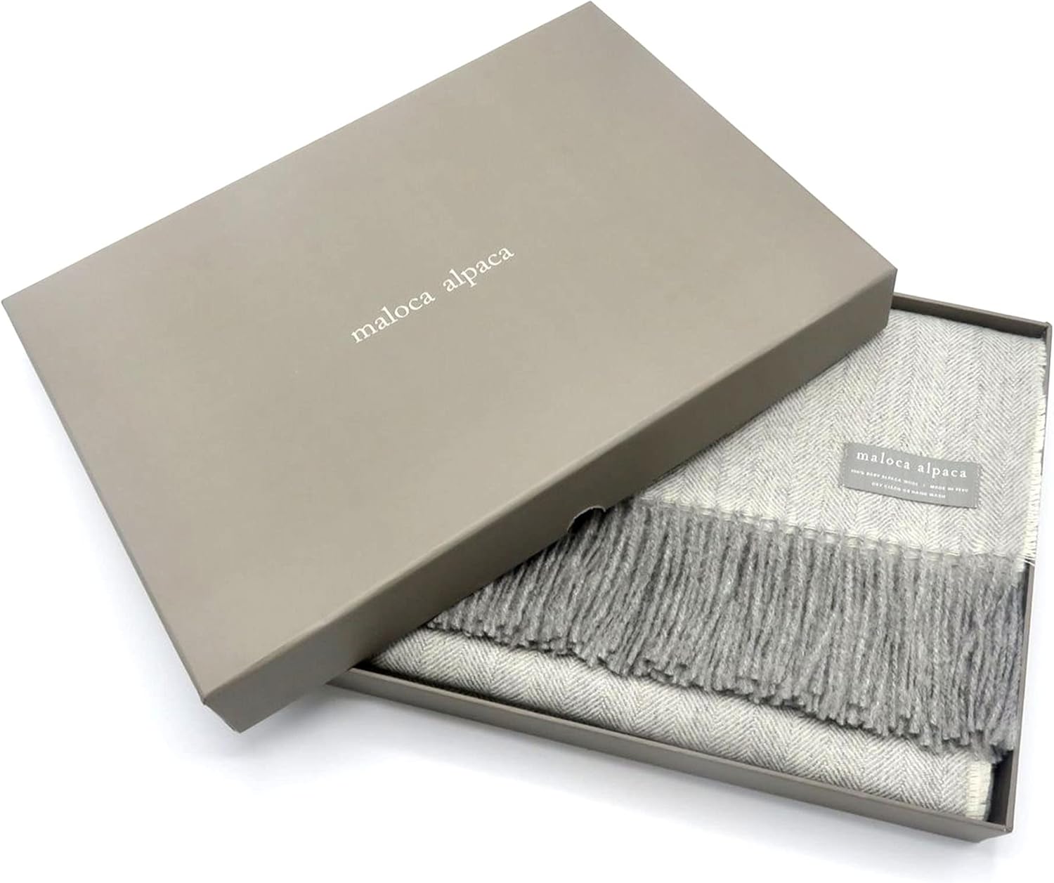 100% Baby Alpaca Wool Herringbone Weave - Limited Production Ethically Sourced Throw Blanket Warmer Than Wool - Decorative Comfy Blanket for Couch, Sofa, or Beds - Light Grey