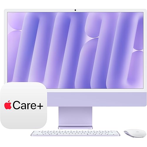 Apple 2024 iMac All-in-One Desktop Computer with M4 chip with 10-core CPU, 10-core GPU: Built for Apple Intelligence, 16GB Unified Memory, 256GB SSD Storage; Purple with AppleCare+ (3 Years)