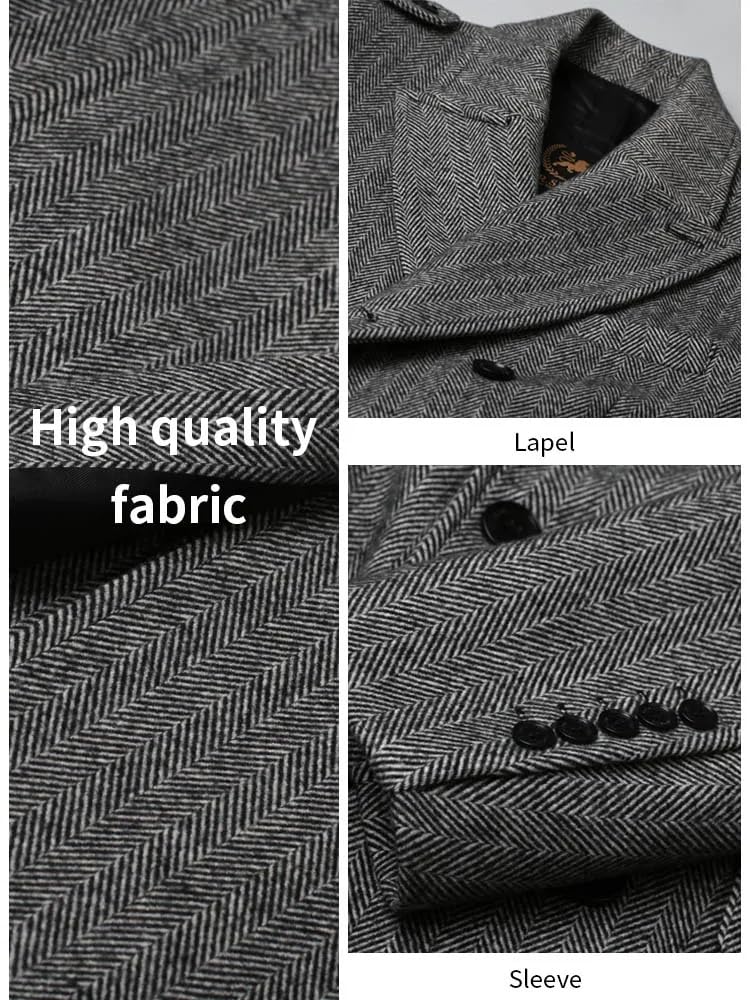 Lunghezza Spina Di Pesce Cappotto Di Lana Degli Uomini Stile Classico Doppio Petto Addensato E Staccabile Fodera Interna Cappotto Uomo
