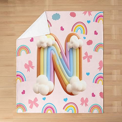 Miniatura 5 de Erosebridal Initial Letter N Fleece Throw Blanket 40"x50" - Ultra-Soft for Couch Sofa Bed,Monogrammed Flannel Blanket,Kids Kawaii Bows Fuzzy Plush